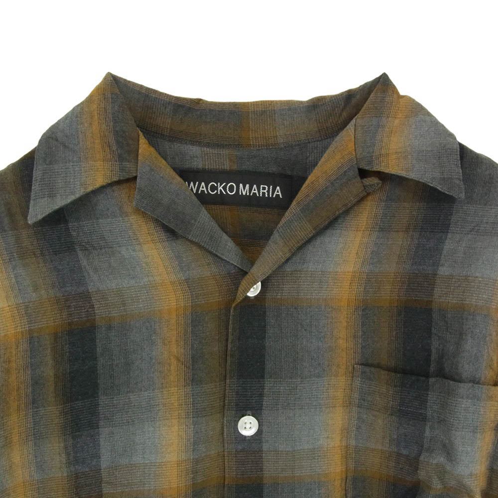 WACKO MARIA ワコマリア 26SS-WMS-OC09 OMBRE CHECK OPEN COLLAR SHIRT S/S ( TYPE-1 ) オンブレ チェック レーヨン オープンカラー 開襟 半袖 シャツ ブラウン ブラウン系 S【美品】【中古】