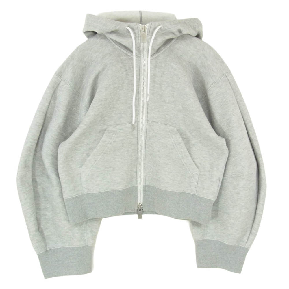 Sacai サカイ 24SS 24-07394 Sponge Sweat Hoodie スポンジ スウェット ショート丈 クロップド フーディー ジップパーカー グレー系 2【中古】
