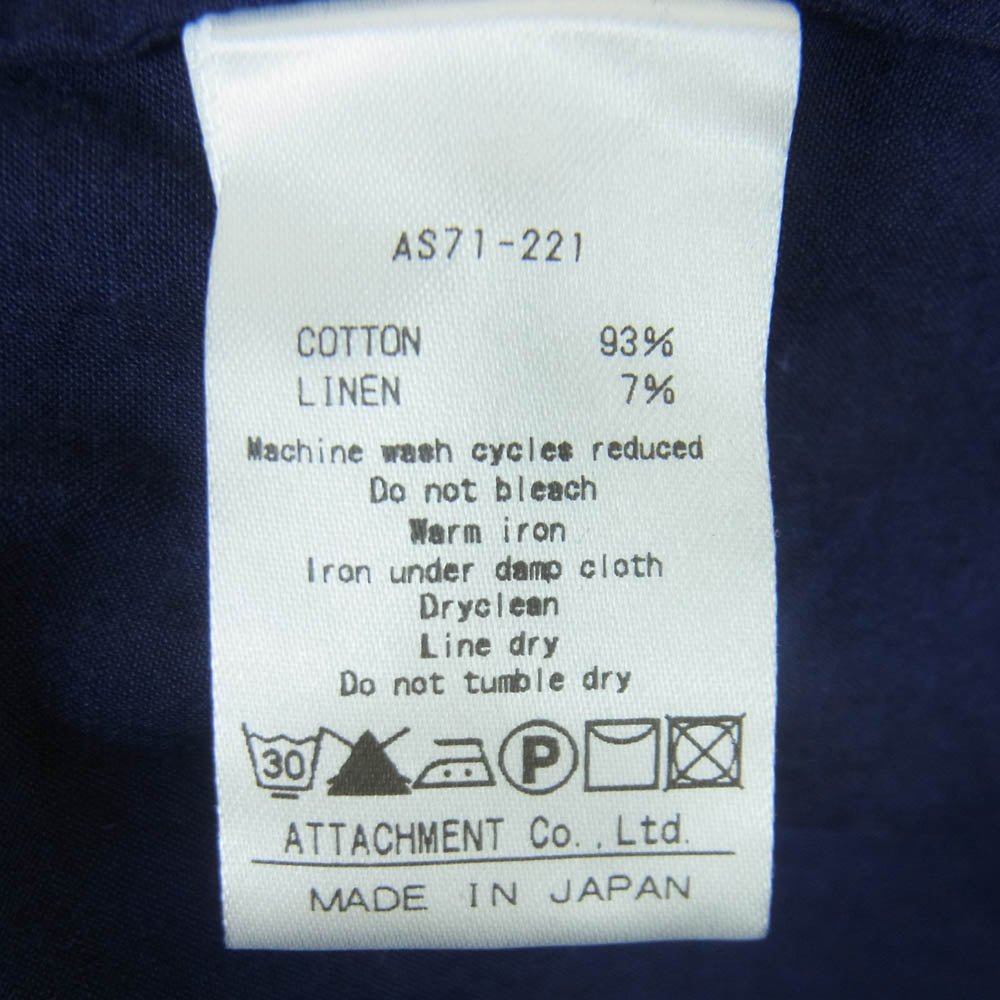ATTACHMENT アタッチメント AS71-221 Co/Li シャンブレー ローン レギュラー カラー シャツ 長袖 ダークネイビー系 2【中古】