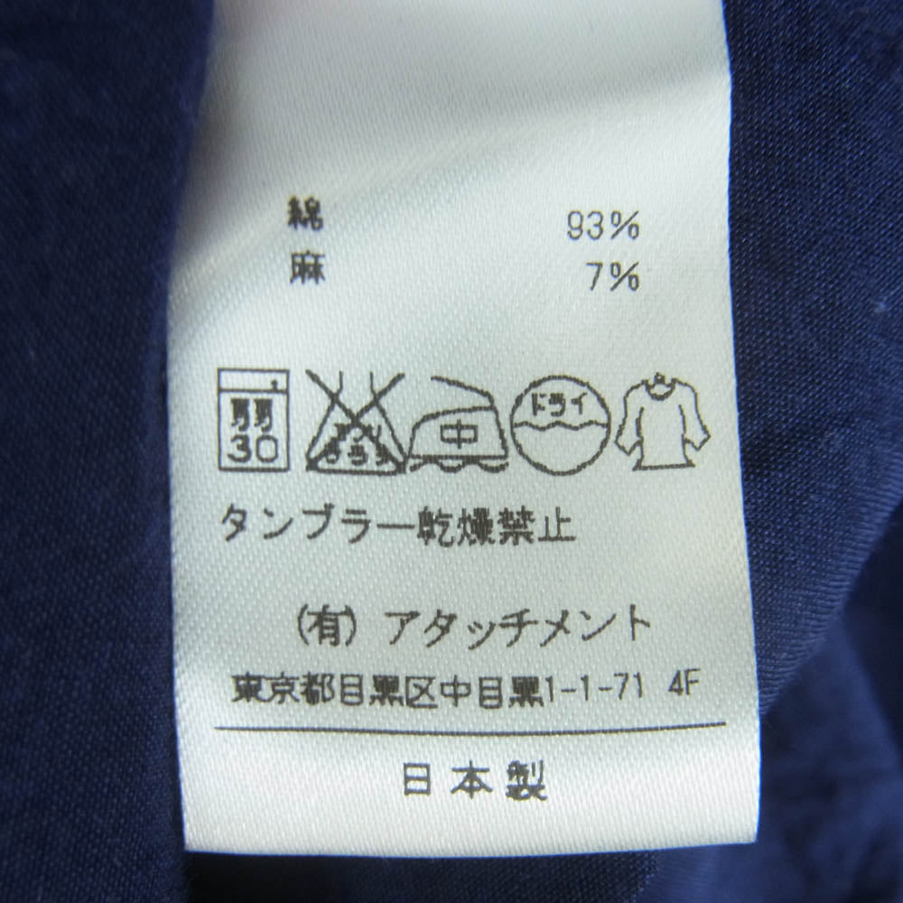 ATTACHMENT アタッチメント AS71-221 Co/Li シャンブレー ローン レギュラー カラー シャツ 長袖 ダークネイビー系 2【中古】