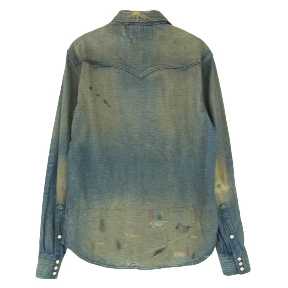 RRL ダブルアールエル リペア加工 MONTANA デニム 長袖 ロングスリーブ ウエスタン シャツ インディゴブルー系 3【中古】