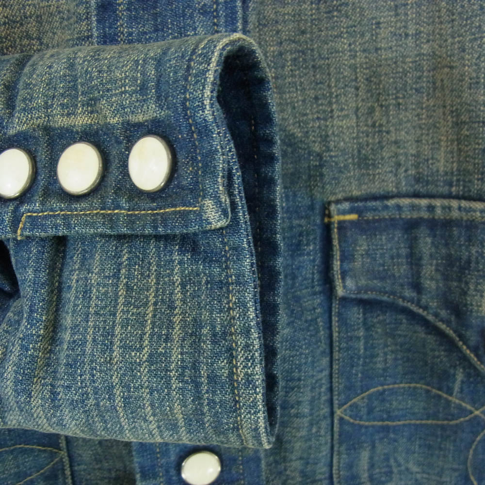 RRL ダブルアールエル リペア加工 MONTANA デニム 長袖 ロングスリーブ ウエスタン シャツ インディゴブルー系 3【中古】
