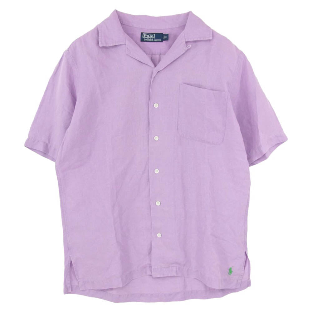 POLO RALPH LAUREN ポロ・ラルフローレン 90s シルク混リネン ポニー刺繍 オープンカラー半袖シャツ パープル系 S【中古】