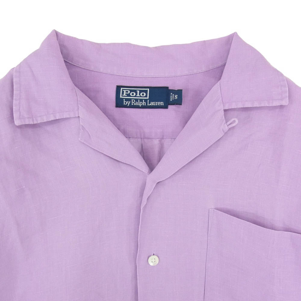 POLO RALPH LAUREN ポロ・ラルフローレン 90s シルク混リネン ポニー刺繍 オープンカラー半袖シャツ パープル系 S【中古】