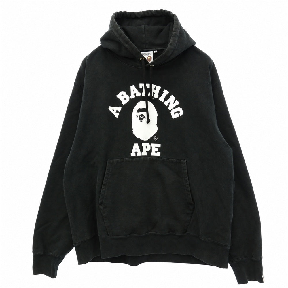 A BATHING APE アベイシングエイプ 001PPG301002X Relaxed Classic College Pullover Hoody リラックス クラシック カレッジ プルオーバー フーディー パーカー ブラック系 XXL【中古】