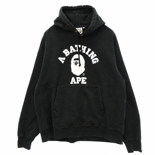 A BATHING APE アベイシングエイプ 001PPG301002X Relaxed Classic College Pullover Hoody リラックス クラシック カレッジ プルオーバー フーディー パーカー ブラック系 XXL【中古】