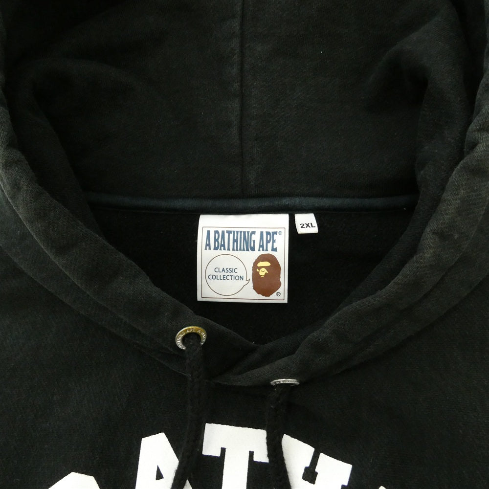 A BATHING APE アベイシングエイプ 001PPG301002X Relaxed Classic College Pullover Hoody リラックス クラシック カレッジ プルオーバー フーディー パーカー ブラック系 XXL【中古】
