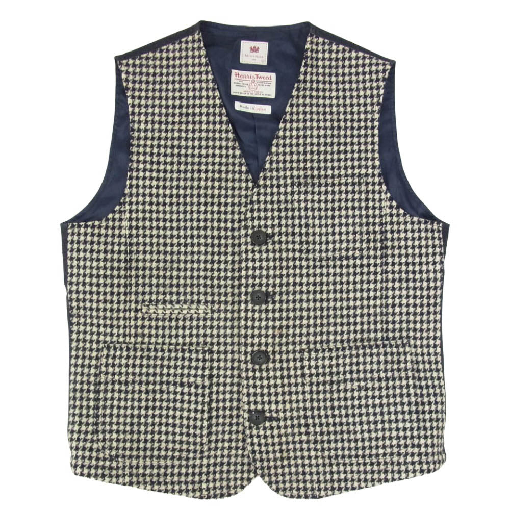ミツミネ Harris Tweed ハリスツイード ジレ ベスト ハウンドトゥース 千鳥格子 ネイビー系 L【中古】