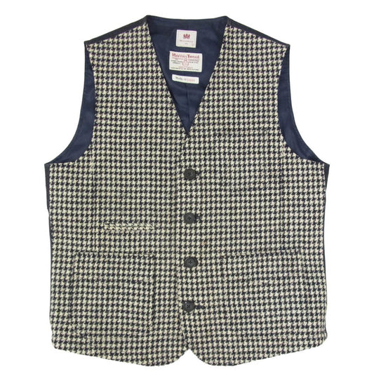 ミツミネ Harris Tweed ハリスツイード ジレ ベスト ハウンドトゥース 千鳥格子 ネイビー系 L【中古】