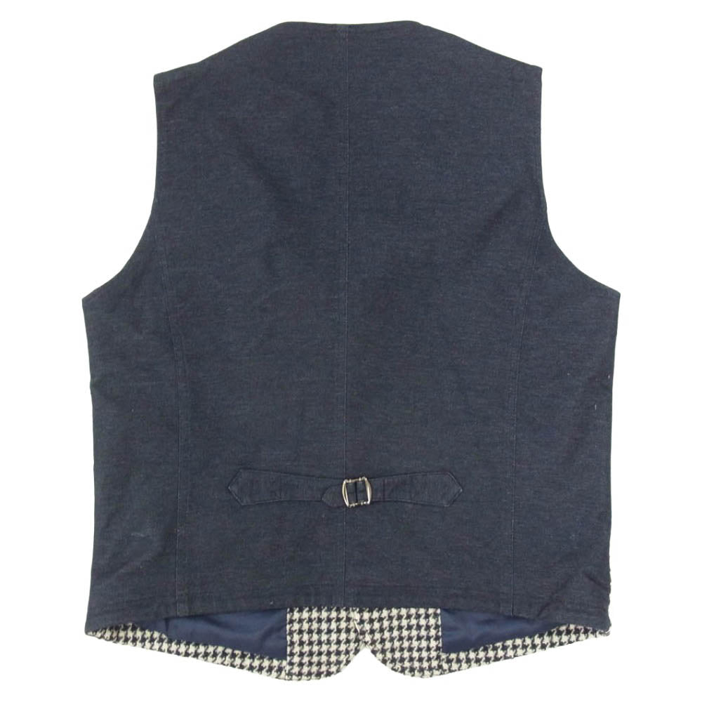 ミツミネ Harris Tweed ハリスツイード ジレ ベスト ハウンドトゥース 千鳥格子 ネイビー系 L【中古】