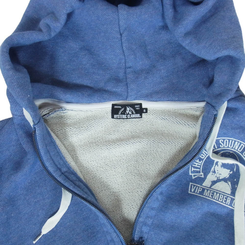 HYSTERIC GLAMOUR ヒステリックグラマー 0261CF05 SOUND CLUB サウンドクラブ ジップ アップ パーカー ブルー系 S【中古】