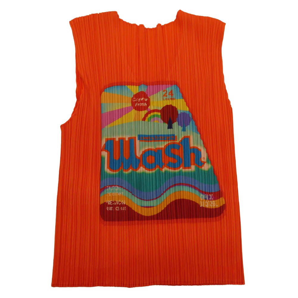 PLEATS PLEASE プリーツプリーズ イッセイミヤケ PP83-JE504 プリーツ加工 Wash ウォッシュ ペースト プリント ベスト オレンジ系 3【中古】