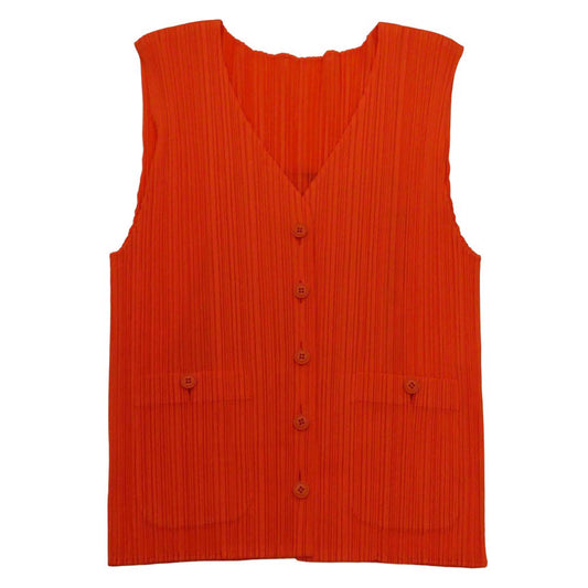 PLEATS PLEASE プリーツプリーズ イッセイミヤケ PP83-JE504 プリーツ加工 Wash ウォッシュ ペースト プリント ベスト オレンジ系 3【中古】