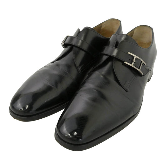 HERMES エルメス Hバックル モンクストラップ レザー シューズ ブラック系 42.5【中古】
