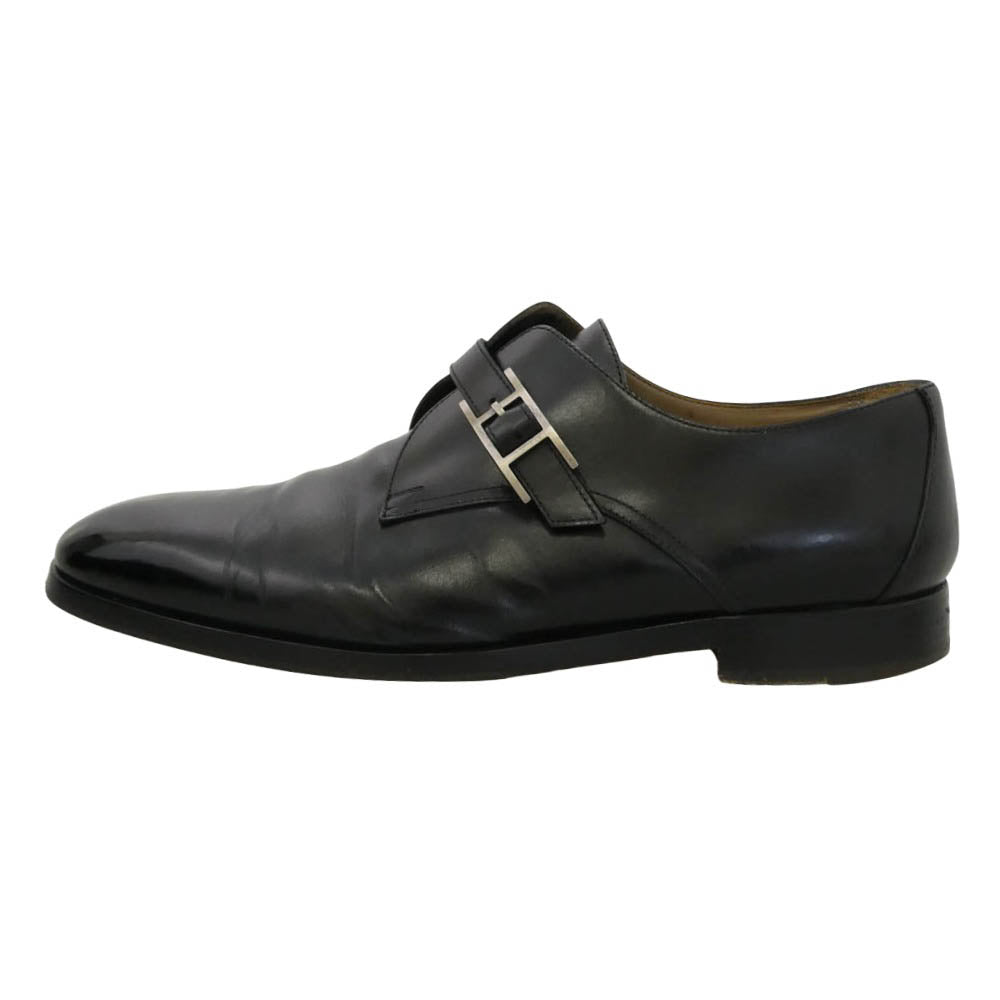 HERMES エルメス Hバックル モンクストラップ レザー シューズ ブラック系 42.5【中古】