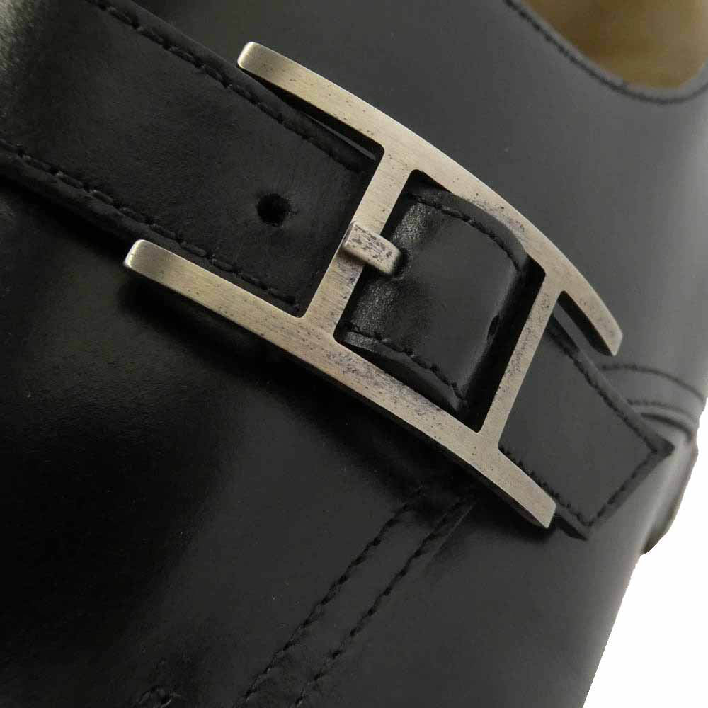 HERMES エルメス Hバックル モンクストラップ レザー シューズ ブラック系 42.5【中古】
