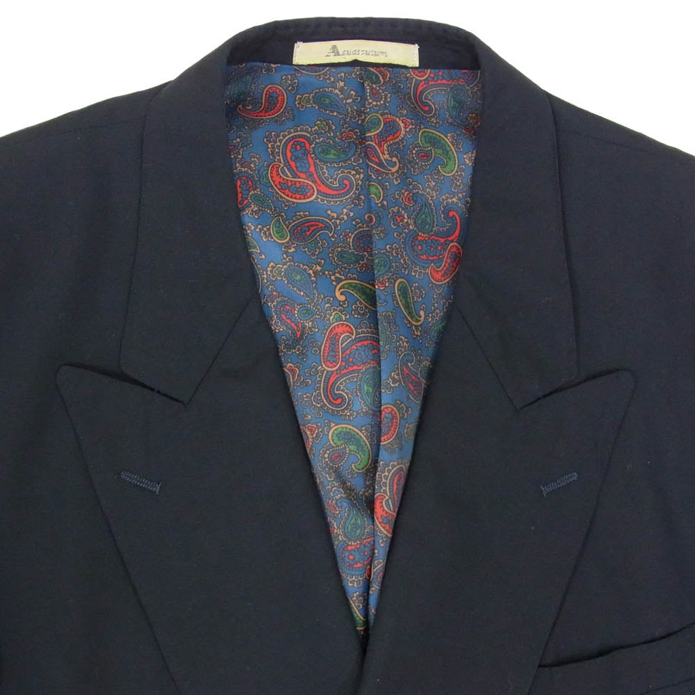 Aquascutum アクアスキュータム 裏地ペイズリー ダブル テーラード ジャケット ネイビー系 100-90-180【中古】