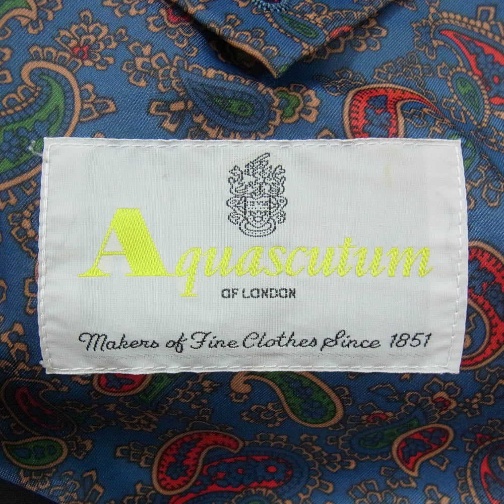 Aquascutum アクアスキュータム 裏地ペイズリー ダブル テーラード ジャケット ネイビー系 100-90-180【中古】