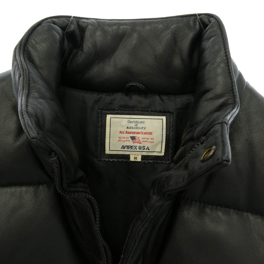 AVIREX アヴィレックス 611128 ラムスキン 羊革 レザー ダウン ジャケット ブラック系 M【中古】