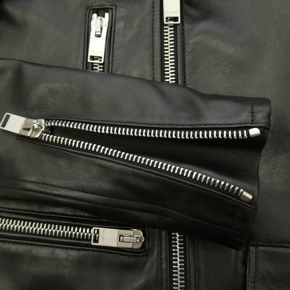 SAINT LAURENT サンローラン 397290 Y5YA1 国内正規品 エディ期 ラムレザー 羊革 L01 クラシック モーターサイクル ダブル ライダース レザー ジャケット ブラック系 44【中古】