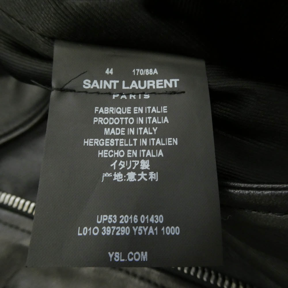 SAINT LAURENT サンローラン 397290 Y5YA1 国内正規品 エディ期 ラムレザー 羊革 L01 クラシック モーターサイクル ダブル ライダース レザー ジャケット ブラック系 44【中古】
