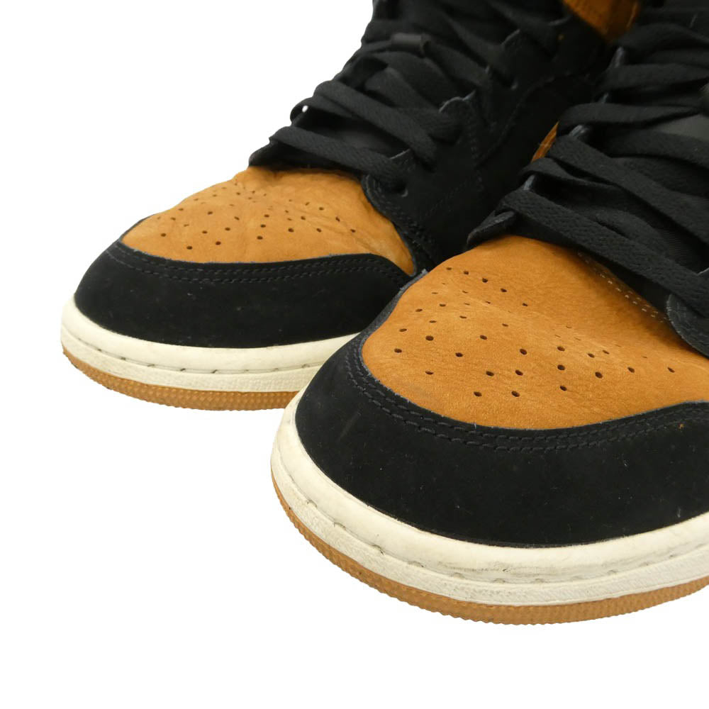 NIKE ナイキ HV4091-002 AIR JORDAN 1 MID SE BLACK/FLAX-VARSITY RED-SAIL エアジョーダン1 ミッド SE ブラック フラックス バーシティレッド セイル スニーカー ブラック系 ライトブラウン系 28cm【中古】
