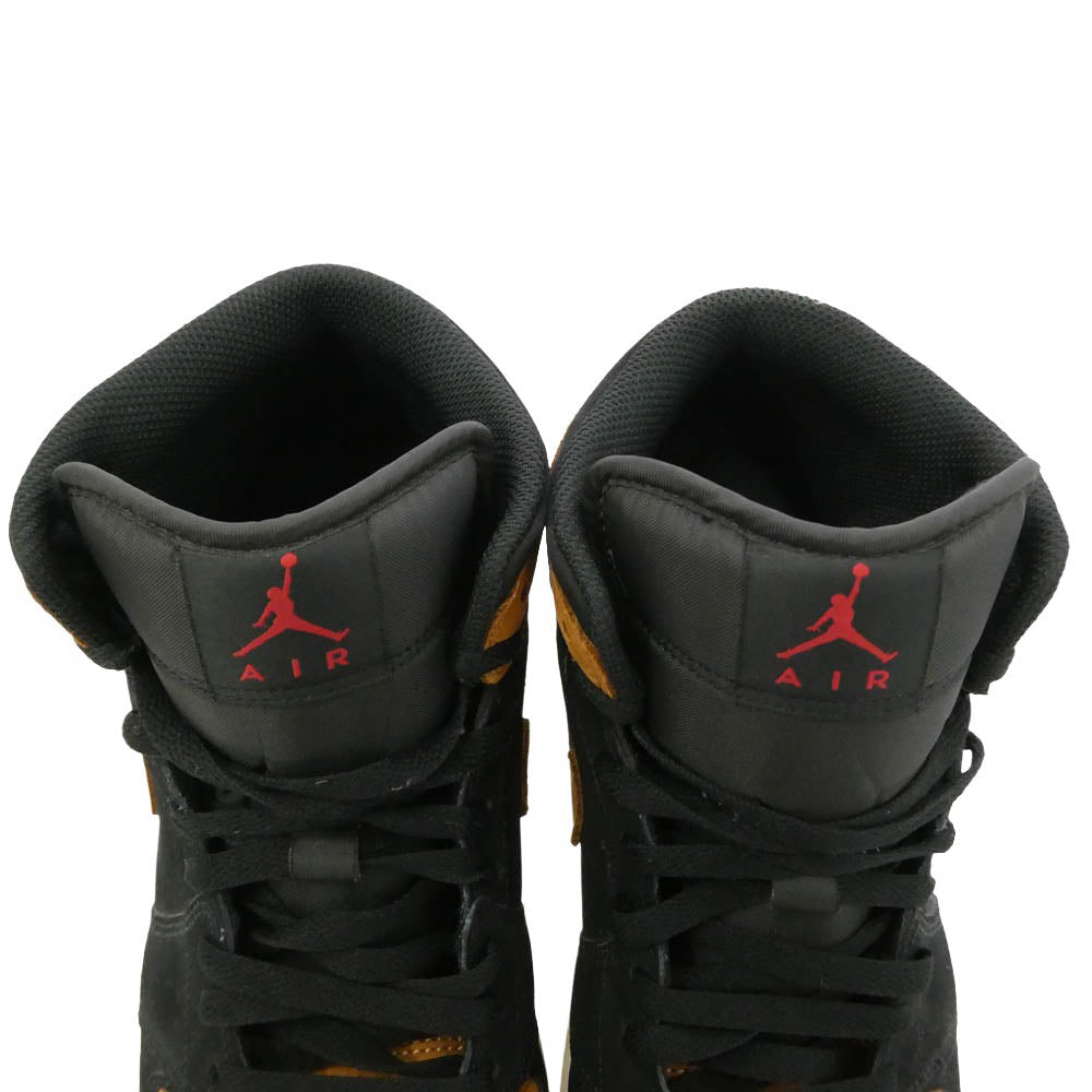 NIKE ナイキ HV4091-002 AIR JORDAN 1 MID SE BLACK/FLAX-VARSITY RED-SAIL エアジョーダン1 ミッド SE ブラック フラックス バーシティレッド セイル スニーカー ブラック系 ライトブラウン系 28cm【中古】