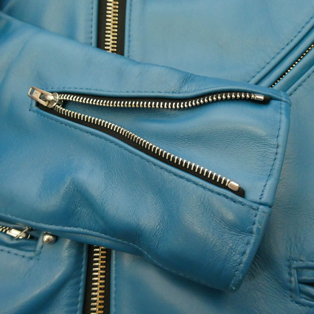 Lewis Leathers ルイスレザー CYCLON サイクロン タイトフィット ホース レザー ダブルライダース ジャケット タータンチェック ライニング ブルー系 36【中古】