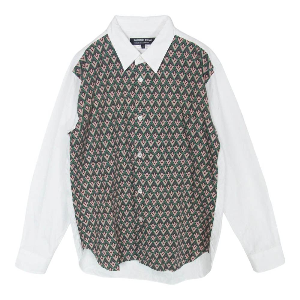 COMME des GARCONS HOMME DEUX コムデギャルソンオムドゥ DE-B052 AD2019 幾何学柄 模様 切替 長袖シャツ ホワイト系 S【中古】