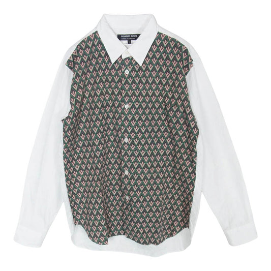 COMME des GARCONS HOMME DEUX コムデギャルソンオムドゥ DE-B052 AD2019 幾何学柄 模様 切替 長袖シャツ ホワイト系 S【中古】