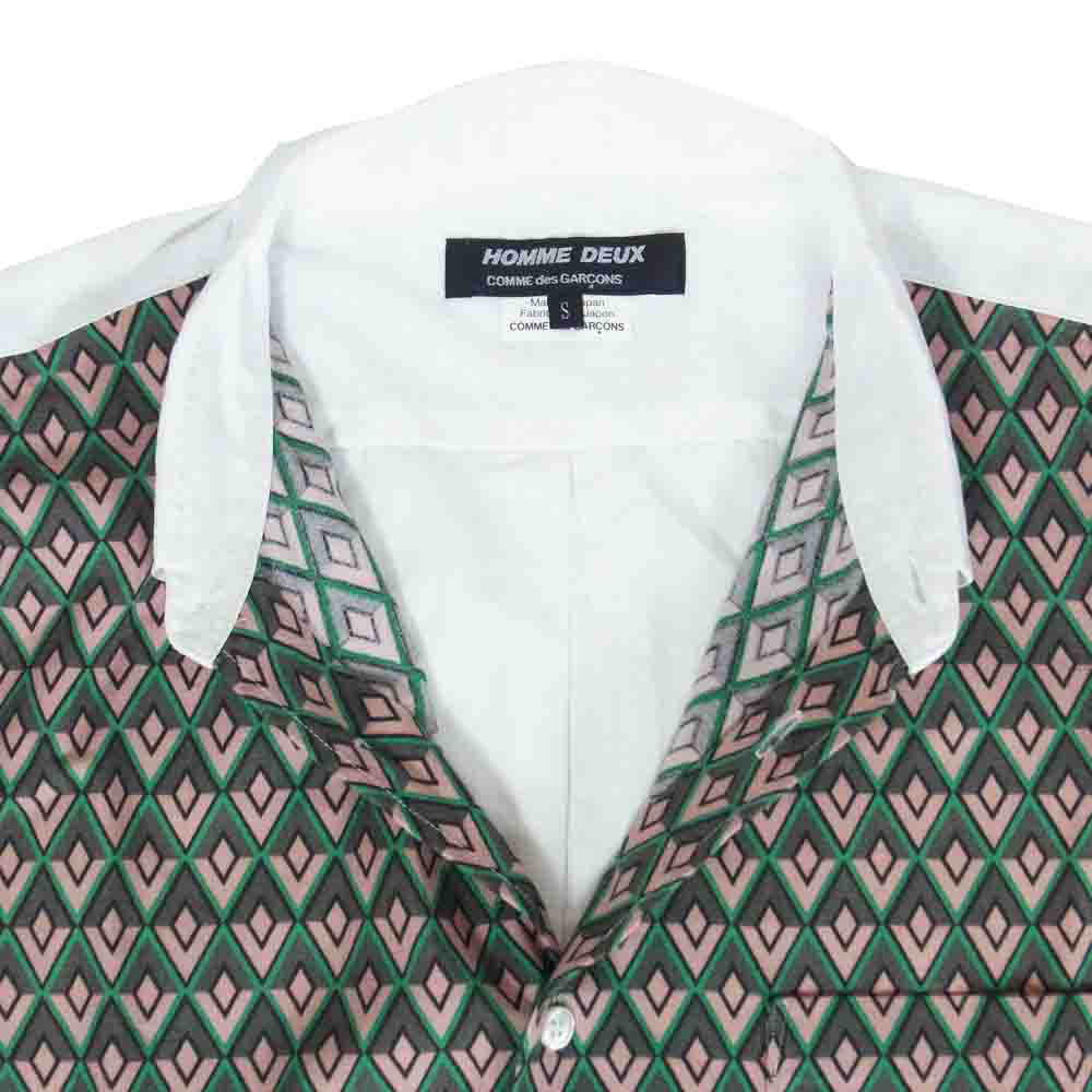COMME des GARCONS HOMME DEUX コムデギャルソンオムドゥ DE-B052 AD2019 幾何学柄 模様 切替 長袖シャツ ホワイト系 S【中古】