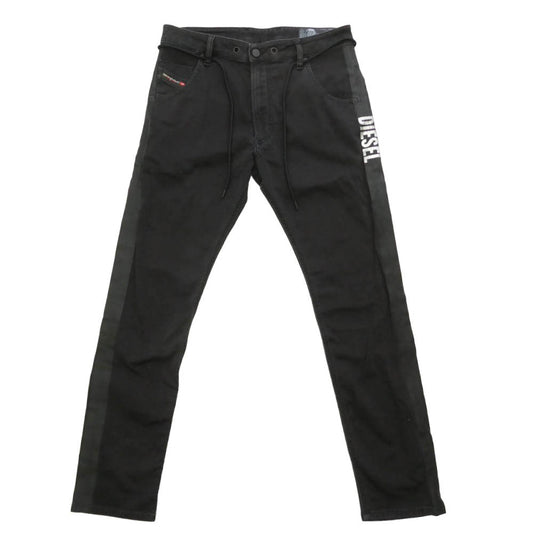 DIESEL ディーゼル KROOLEY-X-SP1-NE サイドライン ストレッチ スキニー ジョグジーンズ デニム パンツ ブラック系 30【中古】