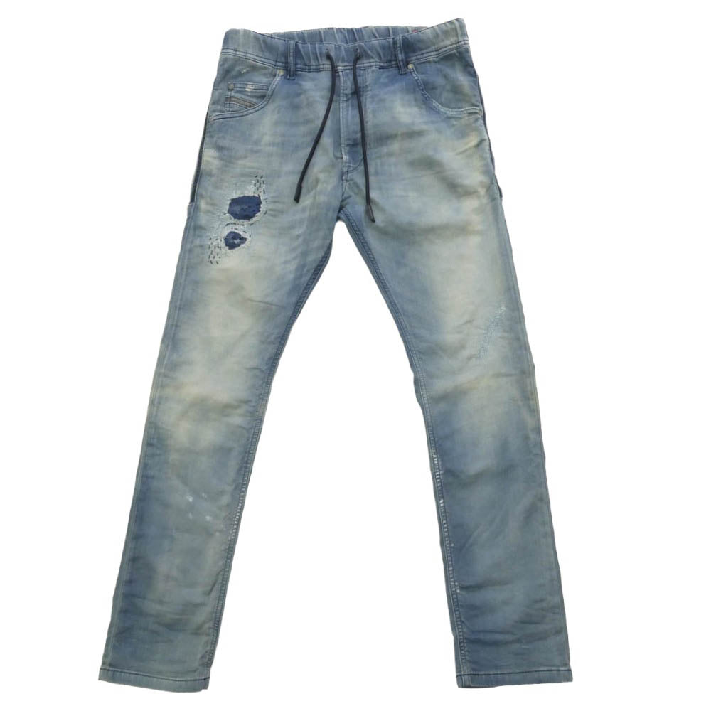 DIESEL ディーゼル KROOLEY-NE ダメージ加工 ストレッチ スキニー ジョグジーンズ デニム パンツ インディゴブルー系 30【中古】