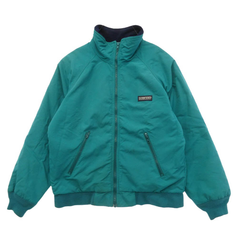 ランズエンド 90s SQUALL JACKET ボックスロゴ スコールジャケット スタンドカラー 裏フリース アウター ナイロンジャケット グリーン系 S【中古】