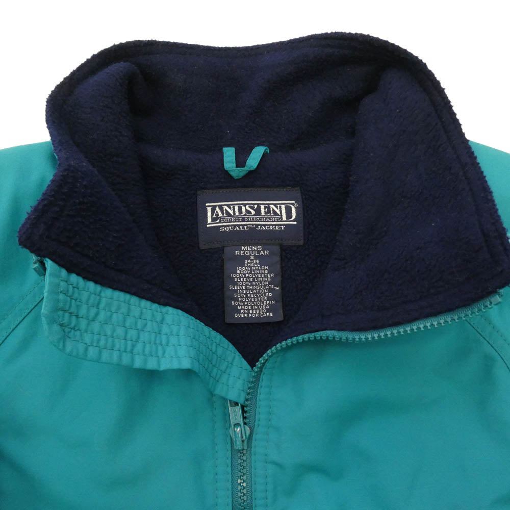 ランズエンド 90s SQUALL JACKET ボックスロゴ スコールジャケット スタンドカラー 裏フリース アウター ナイロンジャケット グリーン系 S【中古】