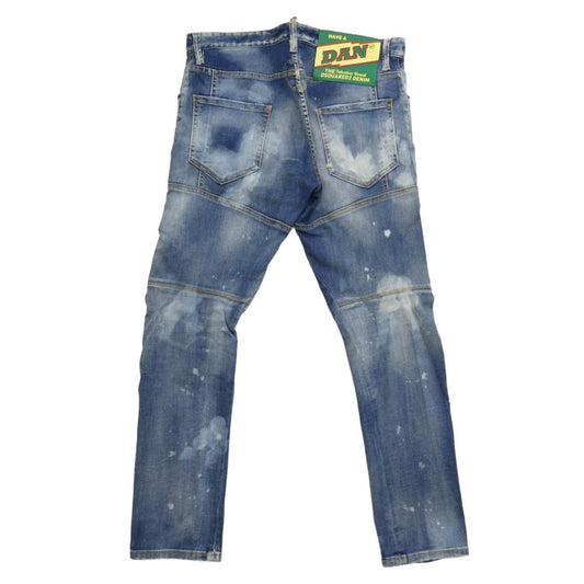 DSQUARED2 ディースクエアード 22AW S74LB1179 S30789 TIDY BIKER JEAN HAVE A DAN タイディ バイカー ブリーチ加工 ロゴパッチ スキニー スリム テーパード デニム パンツ ジーンズ インディゴブルー系 48【中古】