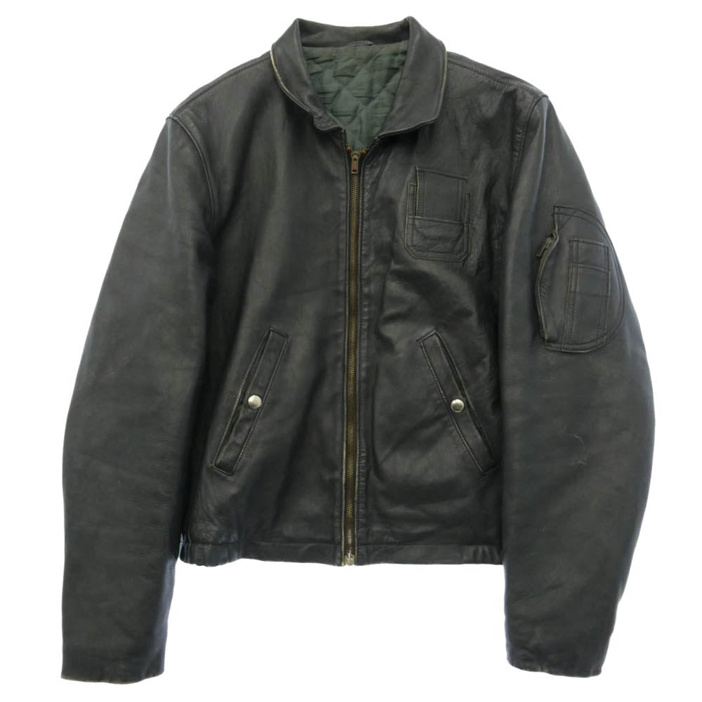 ヴィンテージ フランス軍 レザー ジップアップ フライトジャケット パイロットジャケット ブラック系【中古】