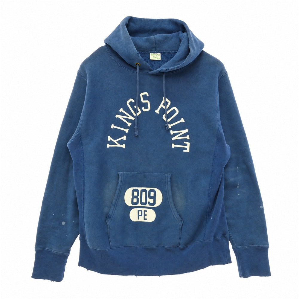Champion チャンピオン REVERSE WEAVE KINGS POINT 70s復刻 リバースウィーブ プリント ユーズド加工 プルオーバー パーカー フーディー ブルー系 L【中古】