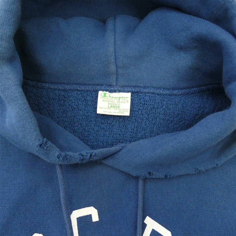 Champion チャンピオン REVERSE WEAVE KINGS POINT 70s復刻 リバースウィーブ プリント ユーズド加工 プルオーバー パーカー フーディー ブルー系 L【中古】