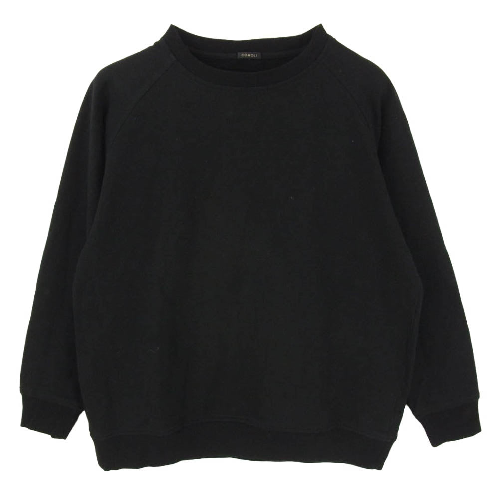 COMOLI コモリ 18AW N03-05009 クルーネック インレイ起毛 長袖 ラグラン スウェット トレーナー ブラック系 1【中古】