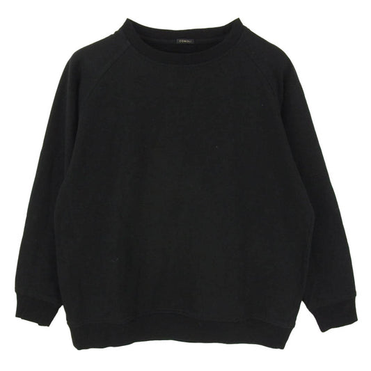 COMOLI コモリ 18AW N03-05009 クルーネック インレイ起毛 長袖 ラグラン スウェット トレーナー ブラック系 1【中古】