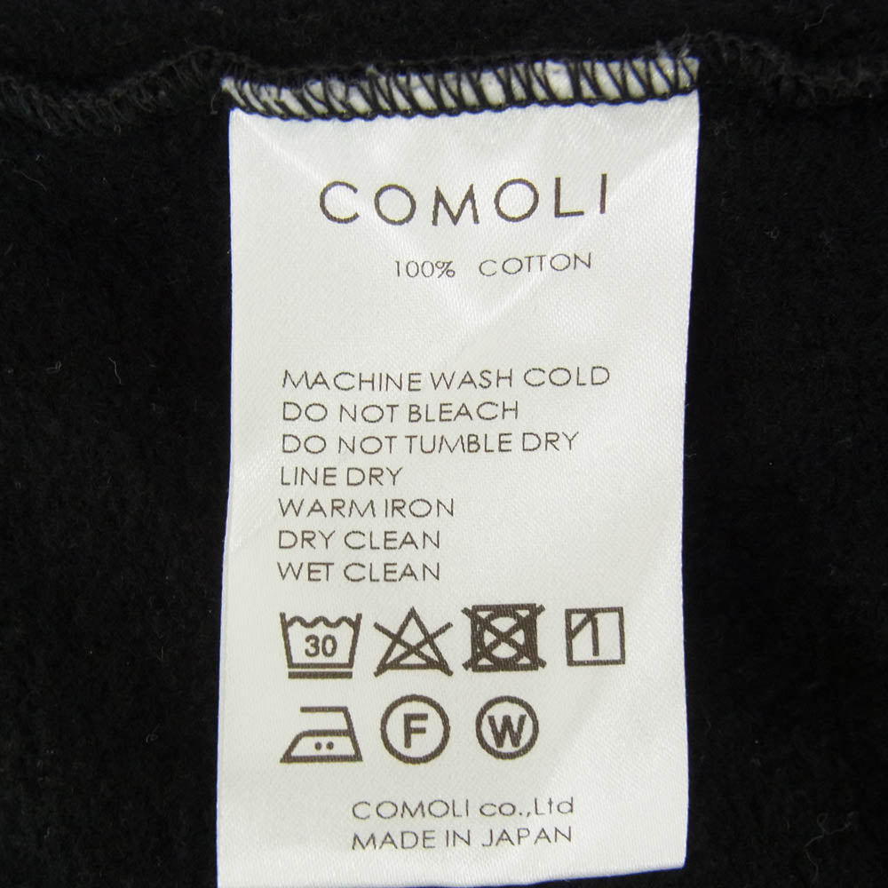 COMOLI コモリ 18AW N03-05009 クルーネック インレイ起毛 長袖 ラグラン スウェット トレーナー ブラック系 1【中古】
