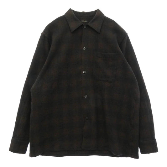 COMOLI コモリ 20AW S03-02008 カシミヤ混ウール チェック オープンカラー シャツ ブラウン系 1【中古】