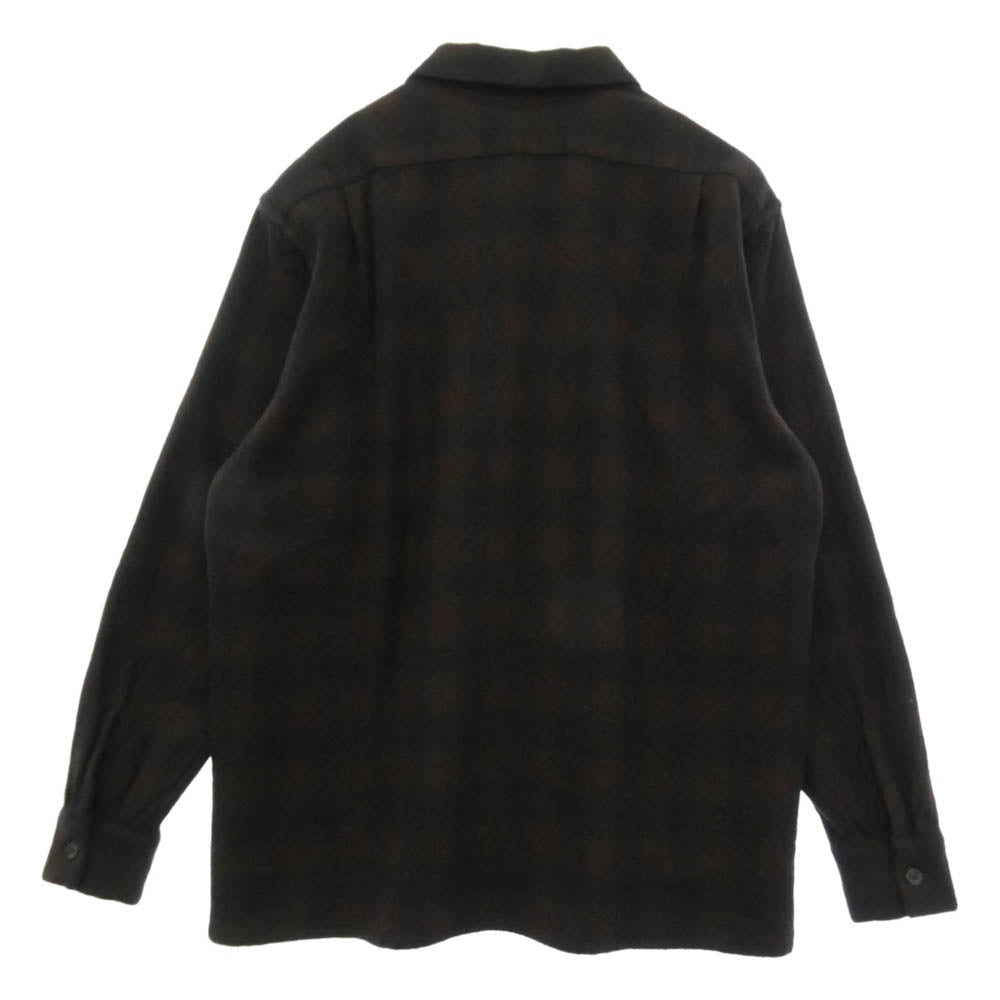 COMOLI コモリ 20AW S03-02008 カシミヤ混ウール チェック オープンカラー シャツ ブラウン系 1【中古】