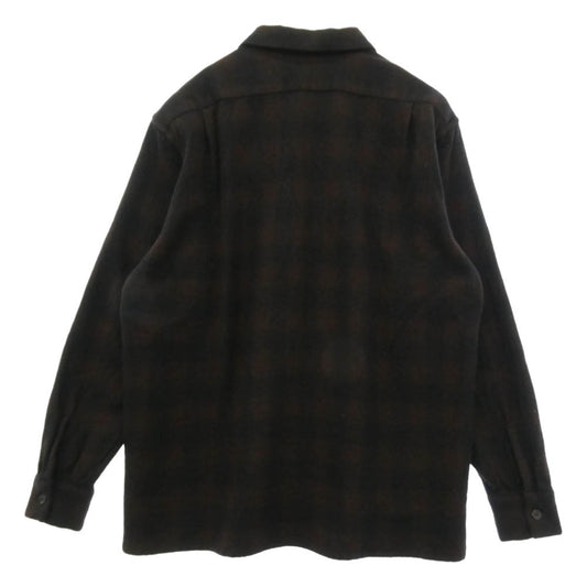 COMOLI コモリ 20AW S03-02008 カシミヤ混ウール チェック オープンカラー シャツ ブラウン系 1【中古】