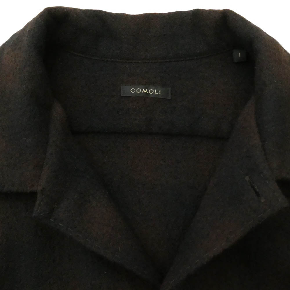 COMOLI コモリ 20AW S03-02008 カシミヤ混ウール チェック オープンカラー シャツ ブラウン系 1【中古】