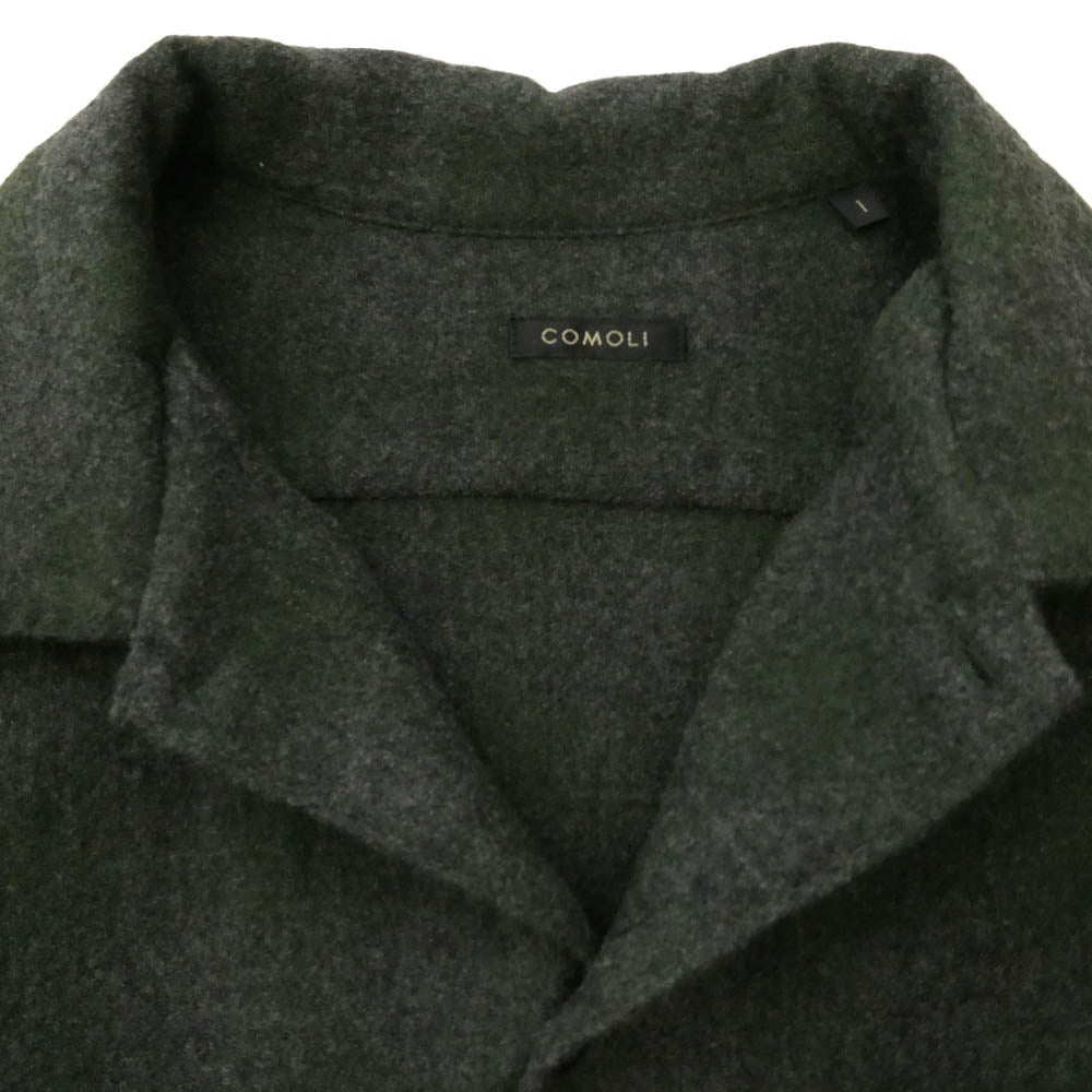 COMOLI コモリ 20AW S03-02008 カシミヤ混ウール チェック オープンカラー シャツ グレー系 1【中古】