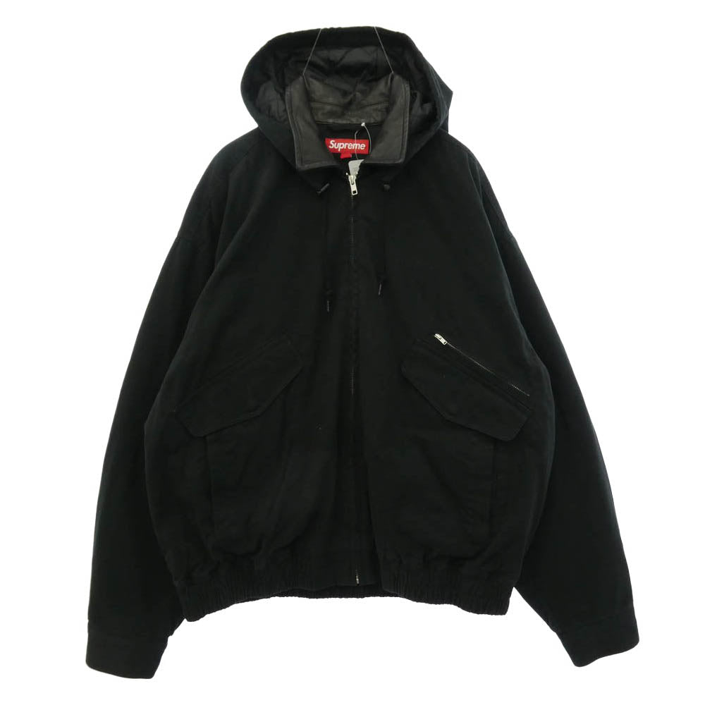 Supreme シュプリーム 23AW Leather Collar Utility Jacket 襟レザー フード着脱可能 レザーカラー ユーティリティ ジャケット ブラック系 L【中古】