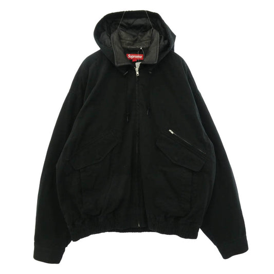 Supreme シュプリーム 23AW Leather Collar Utility Jacket 襟レザー フード着脱可能 レザーカラー ユーティリティ ジャケット ブラック系 L【中古】