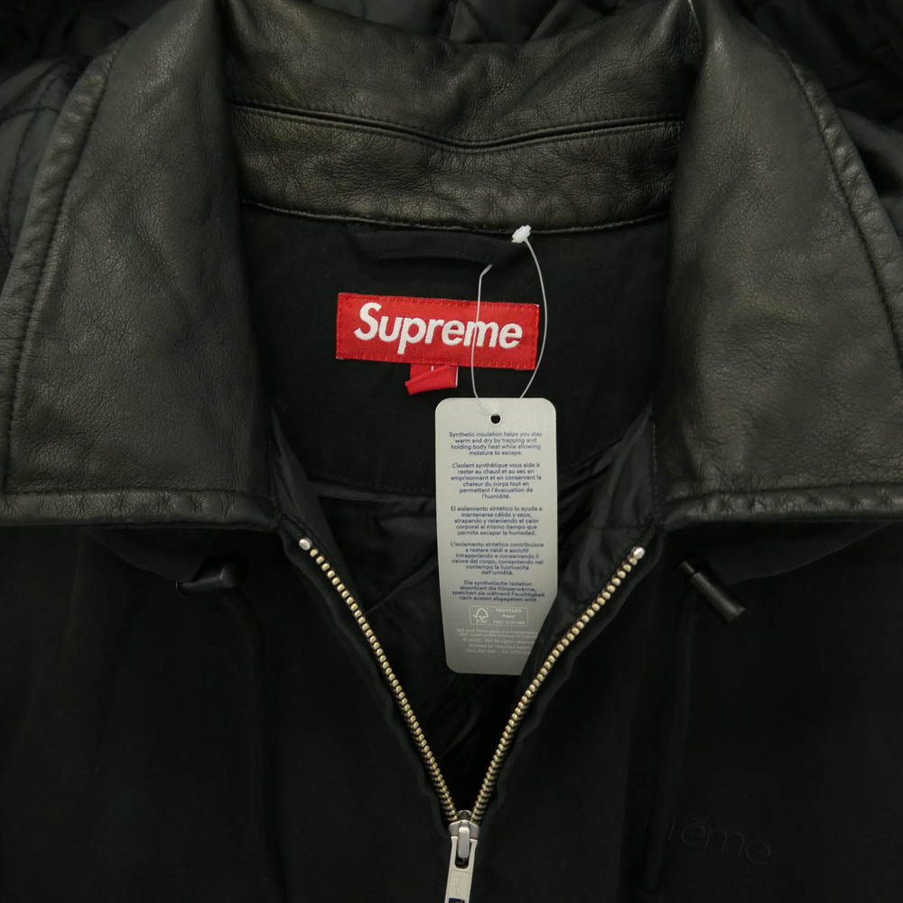 Supreme シュプリーム 23AW Leather Collar Utility Jacket 襟レザー フード着脱可能 レザーカラー ユーティリティ ジャケット ブラック系 L【中古】